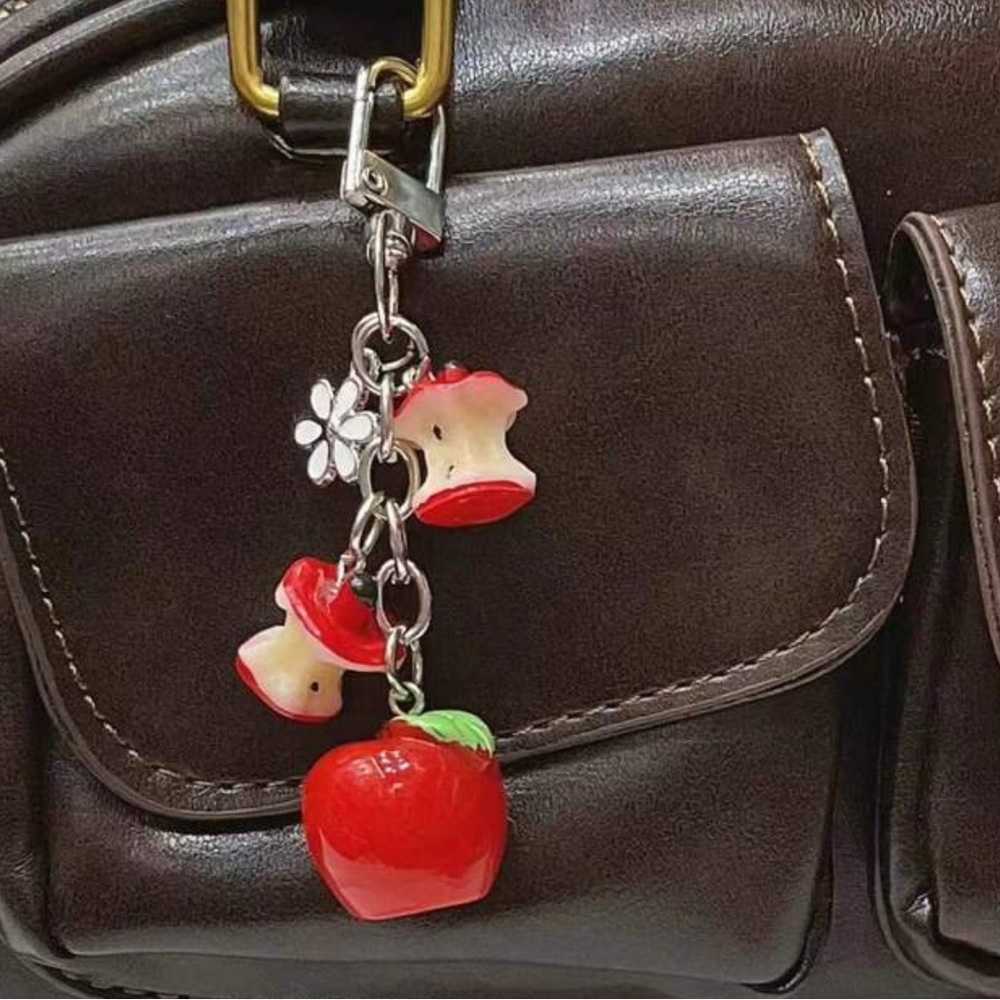 Apple, apple cores and flower bag charm/ Keychain - Picture 1 of 4